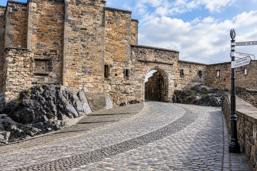 The uneven cobbled slope leading to Foog’s Gate at Edinburgh Castle