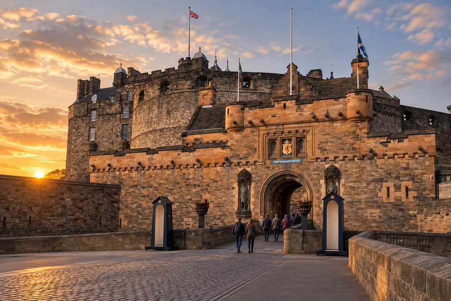 The approach to Edinburgh Castle’s stone entrance